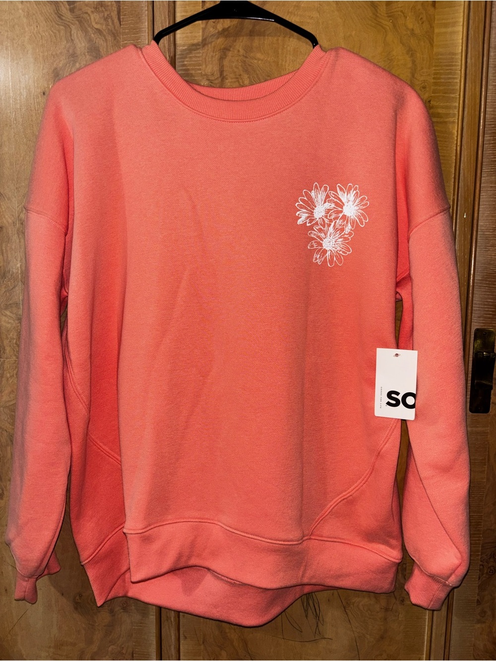 SO Coral Pink Crewneck with White Daisy Graphic girls size XL (14/16)